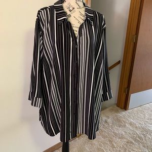 Catherine’s 3x Black and white striped cuffed long sleeved blouse. Gently used.